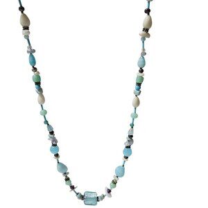 Elegant Handcrafted Blue White Beaded Necklace Silver Tone Accents Jewelry Women